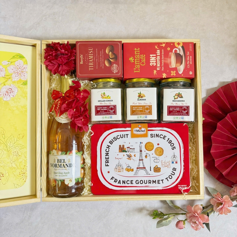 Hộp quà tết gỗ thông Xuân 2026 - HG864